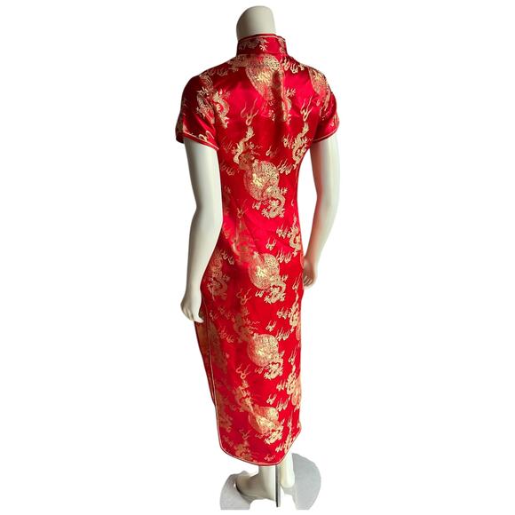 Vintage Red Golden Dragon Cheongsam Qipao Dress Size Small - Picture 3 of 16